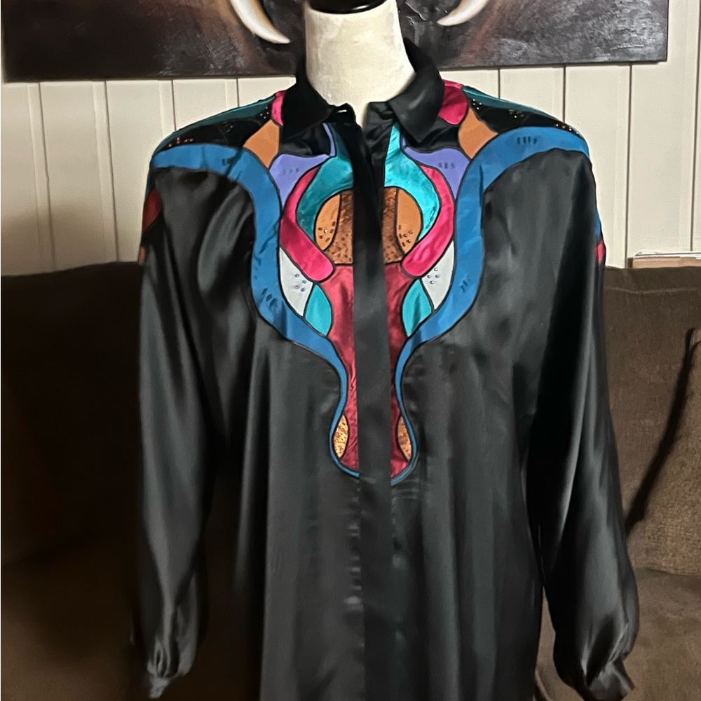 Sir James~ Size 8 Elegant Blouse Multi-Colors Abs… - image 3